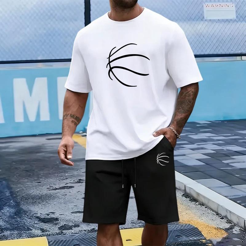Basketball Pattern Men's Set O-neck T-shirts and Sports Shorts Summer Daily Casual Jogger Suit Male Short Sleeve Outfits