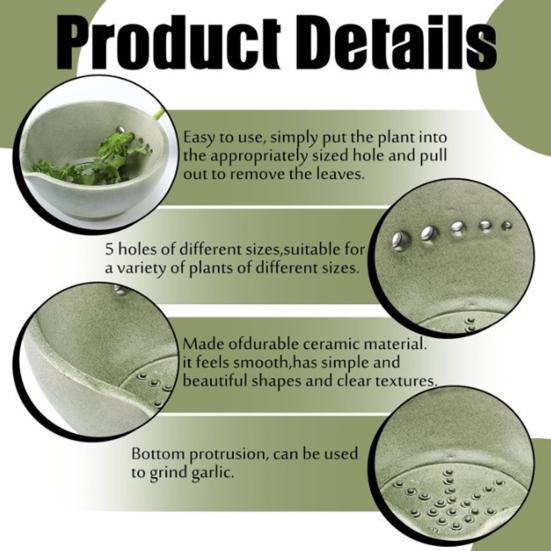 Herb Stripping Bowl Ceramic Herb Leaf Remover Garlic Grinding Bowl Multi-Use Kitchen Herb Stripper