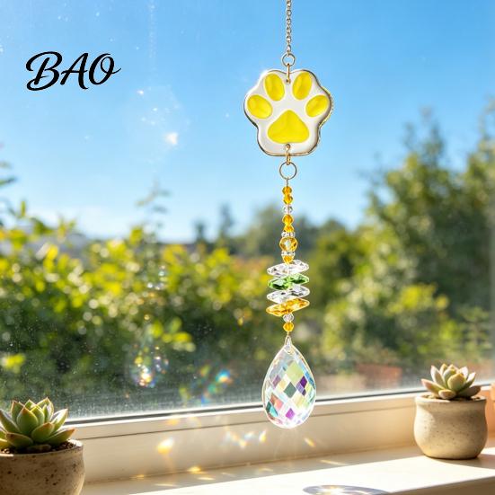 Soft Decoration Gift For Pet Owners Crystal Cat Paw Wind Chimes, Suncatchers for Windows Hanging, Swaying Layered Beads Decor Prism Rainbow