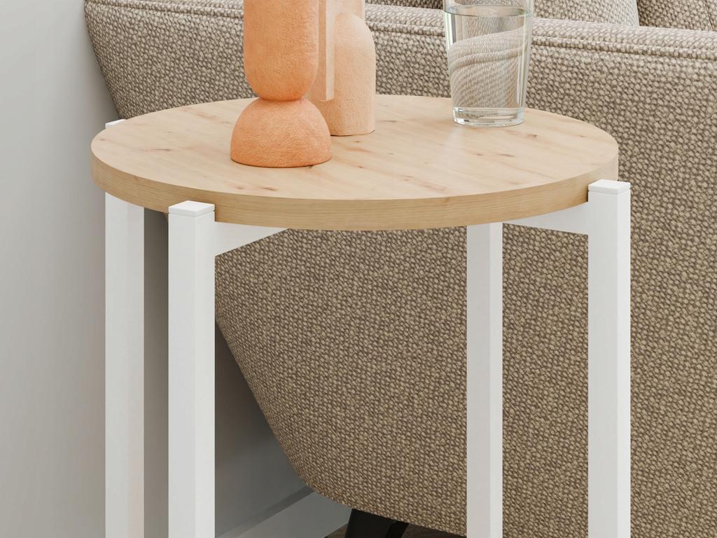Stolik Pomocniczy Okrągły Loft Z Półką 35X35X62 Cm Metalowy Biały