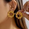 Waterproof Stainless Steel Floral Wreath Earrings for Women Gold Color Tarnish Free Hypoallergenic Flower Circle Studs Jewelry