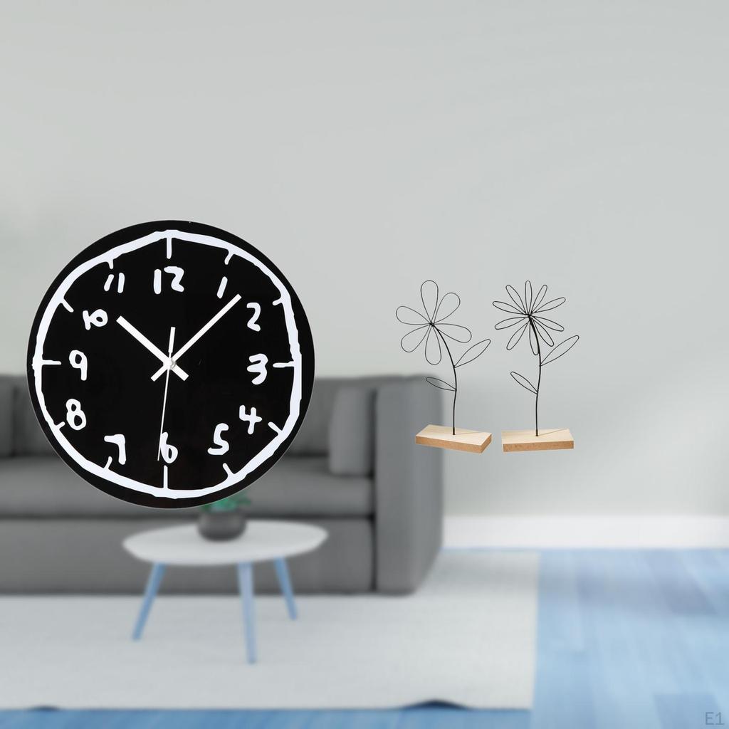 Minimalist Art Clock And Metal Wire Flower Sculpture Ornament for Modern Indoor Kitchen Office