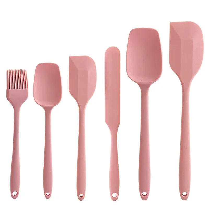 6 Pieces Silicone Spatula Set Non-Stick Heat Resistant Spatula Oil Brush Cream Mixing Spoon for Cooking Baking Mix Baking Tools