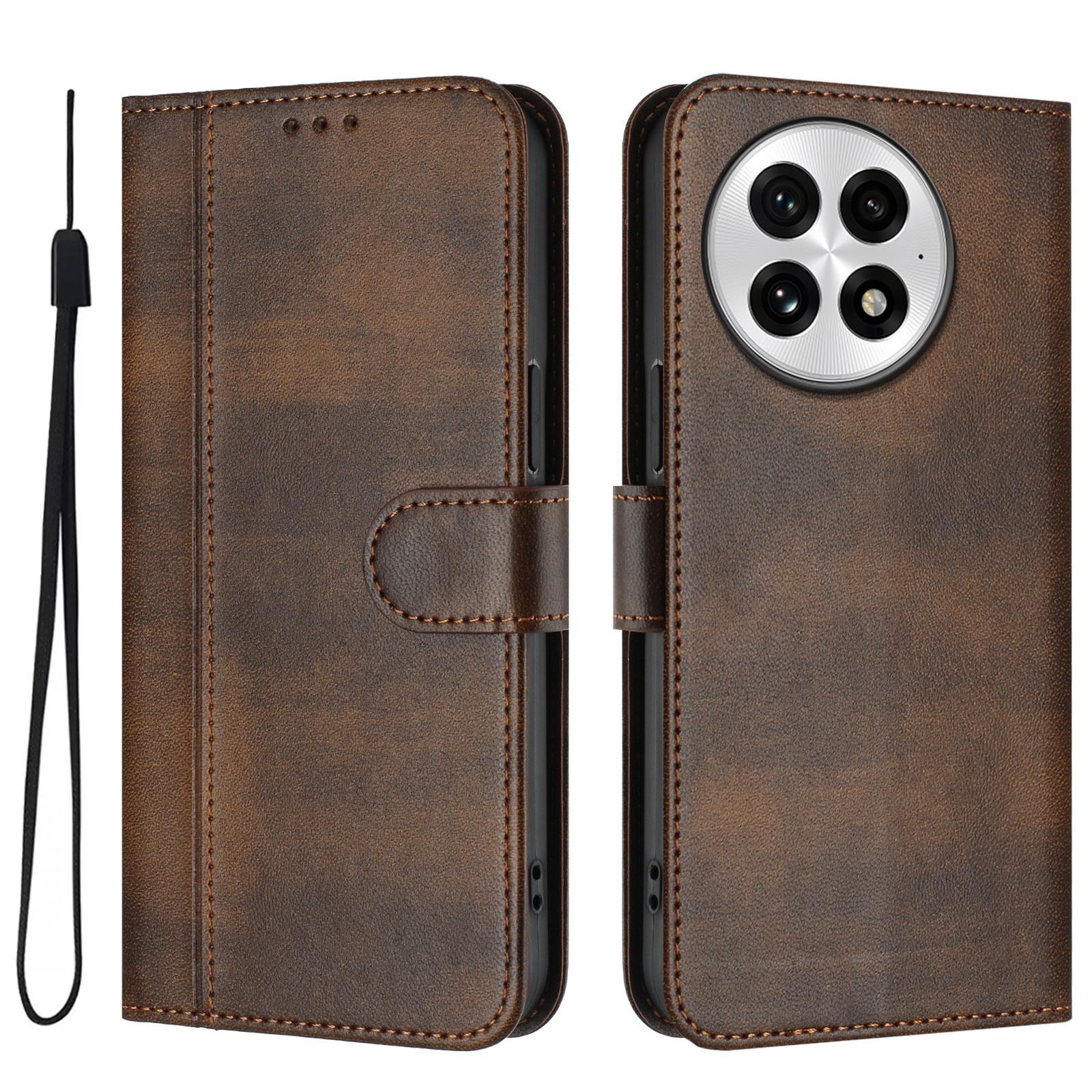 

For OnePlus 13 Cases Wallet Stand Retro Texture Leather Phone Cover with Lanyard Brown