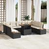 VidaXL 10-Piece Garden Dining Set with Cushions In Black Poly Rattan and Acacia 3350099
