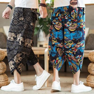 Pantaloncini da Spiaggia Thai con Elefanti da Uomo - alla Moda, Pantaloni Corti Taglia Larga in Stile Cinese, Myanmar e Design a Carota Dai
