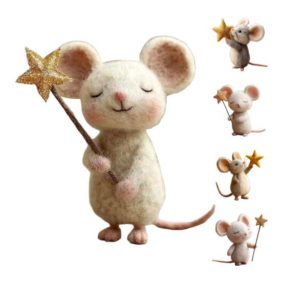 Felt Mouse with Star Handmade Cute Felt Mouse Figurine Mouse Holding Star Wand Ornament for Fall Home Decor Christmas Stocking Stuffer