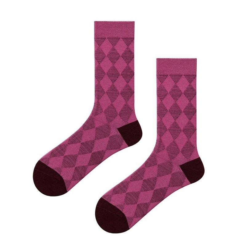 

Pink Labeled Double-Needle Color-Blocking Striped Diamond Plaid Socks Vintage Trend Niche Cotton Mid-Leg Socks One size fits all алмаз