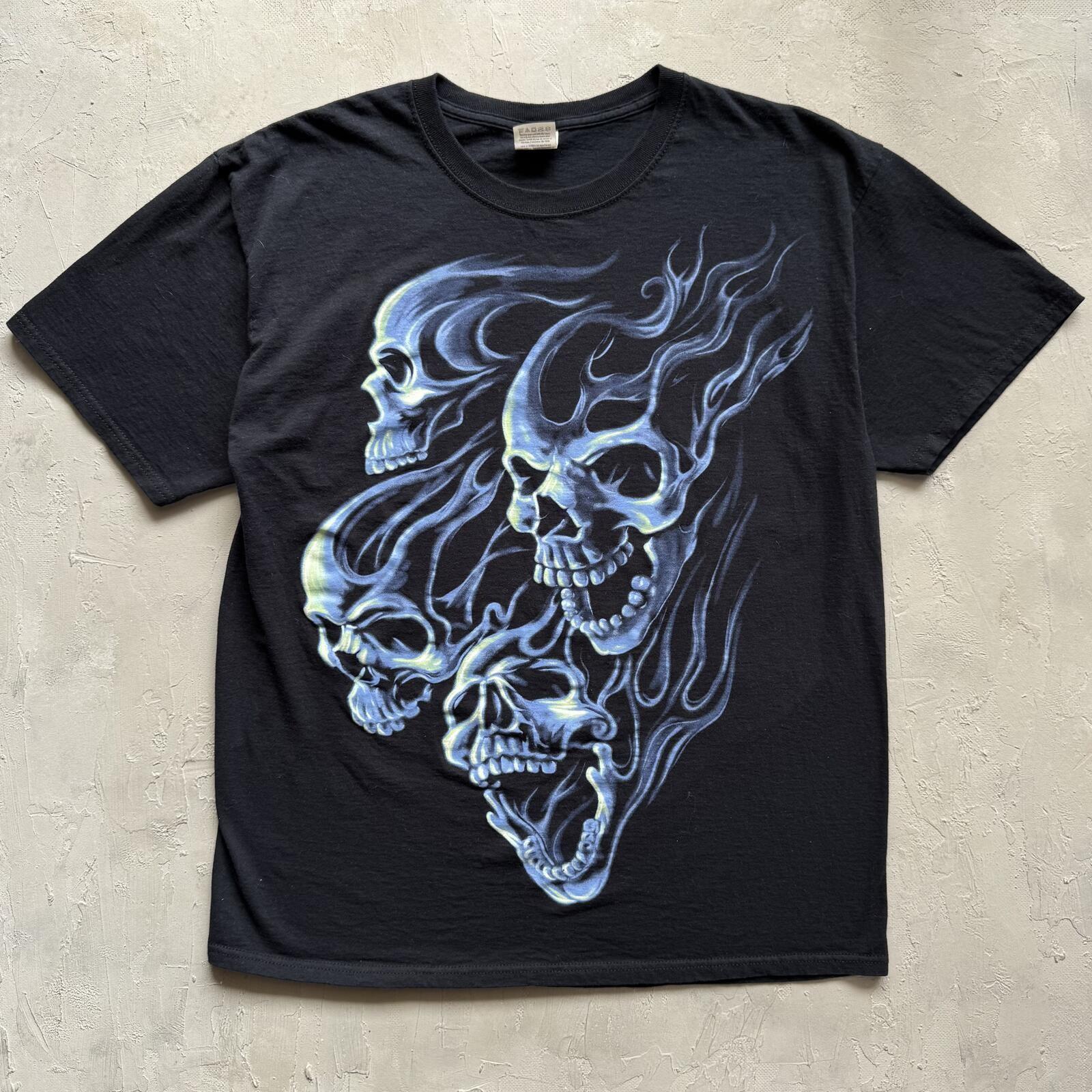 Vintage Y2K Black Faded Skulls Grunge T Shirt Unisex T-Shirt XXXXL