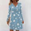 Women's Long-sleeved Casual Midi Dresses V-Neck Print  Casual Dress