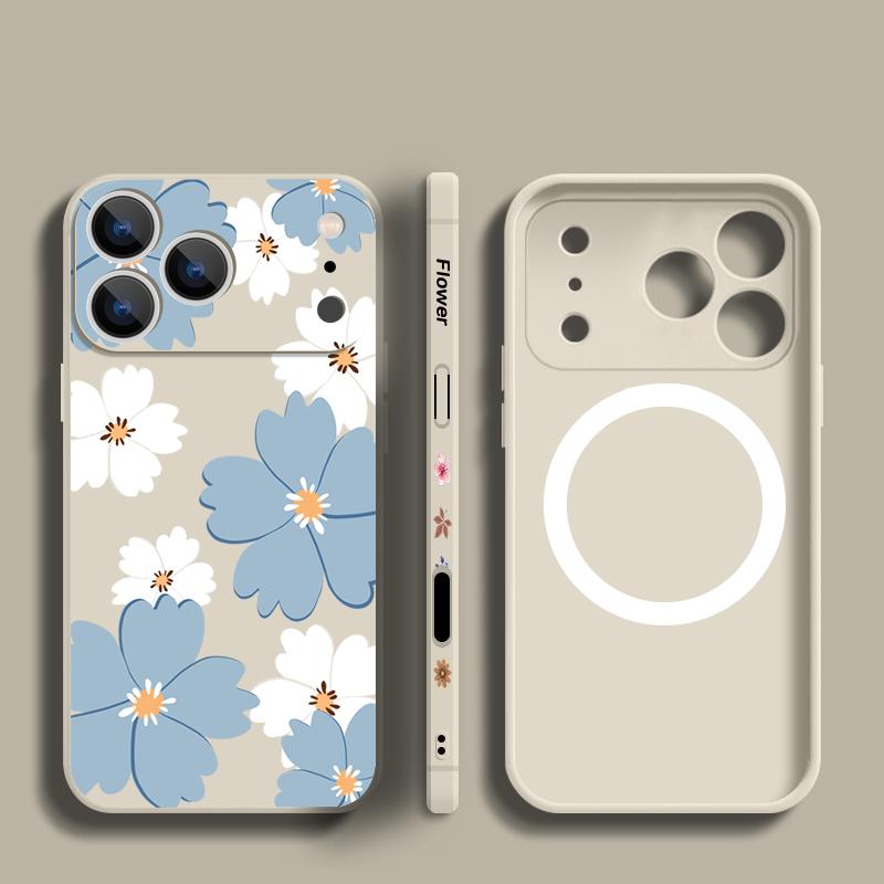 For iPhone 17 Pro Max Case Cartoon Daisies Flowers Pattern Magnetic For Magsafe Soft Cover For iPhone 16 15 14 13 Pro Max 17E 16E