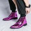 Fashion Design Pink Men High Top Wedding Shoes Leather Bright Chelsea Boots For Man Flat Lace-up Men's Pointed Boots Big Size 47