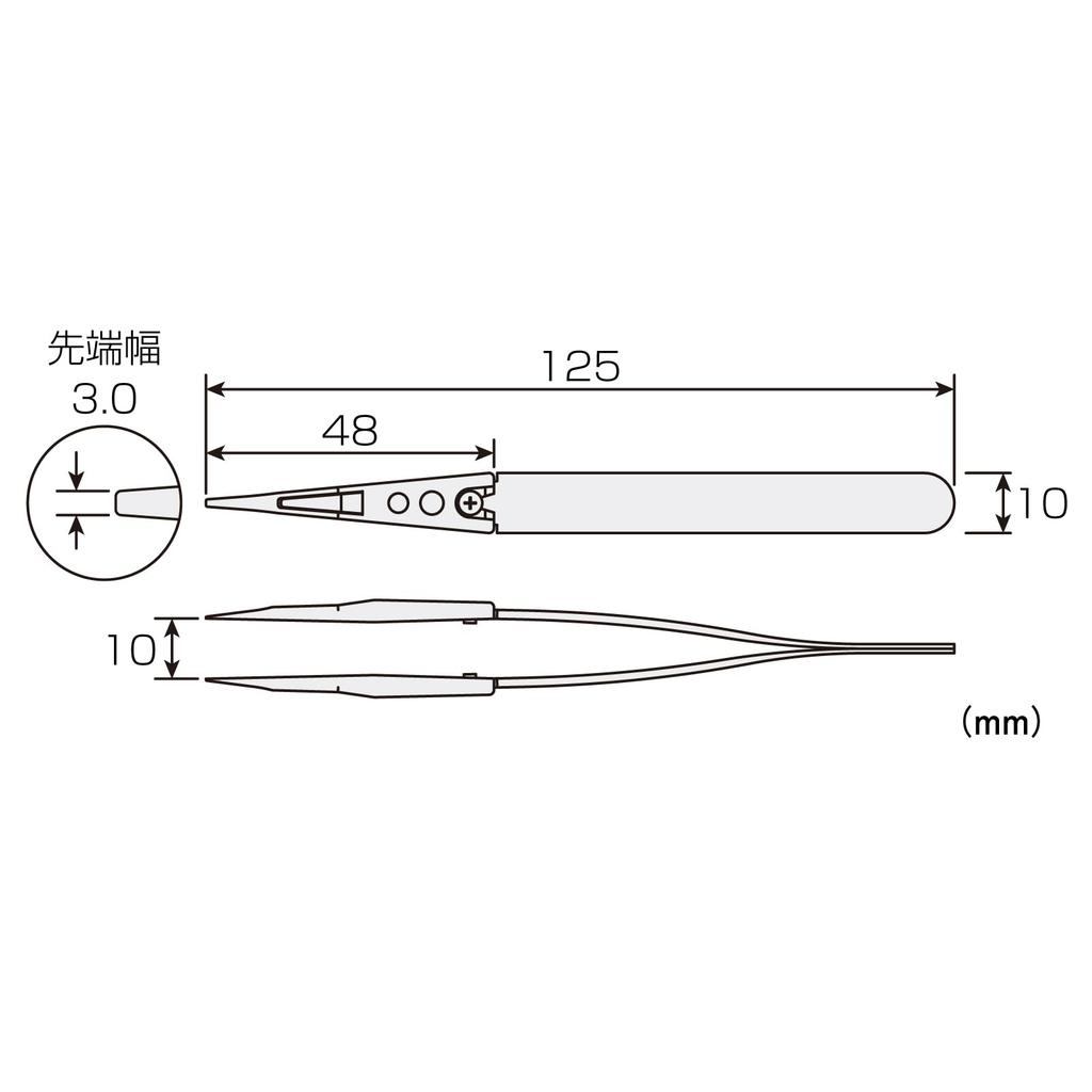 HOZAN ESD Soft Tip Tweezers P-643-J R-Shaped 125mm Anti-Static Total Length 10mm Opening Width 3.0mm