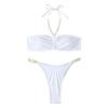 High Waist Two Piece Bikini Set Strapless Bandeau Top with Chain Straps and Ruched Front Bottoms for Women Swimwear Beachwear
