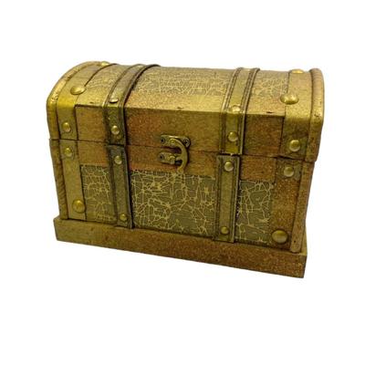 Lunari Skattkista i Antik Stil, Trä, Guld Förvaringslåda, Retro Interiörkista, Trälåda, Pirat Prydnadslåda