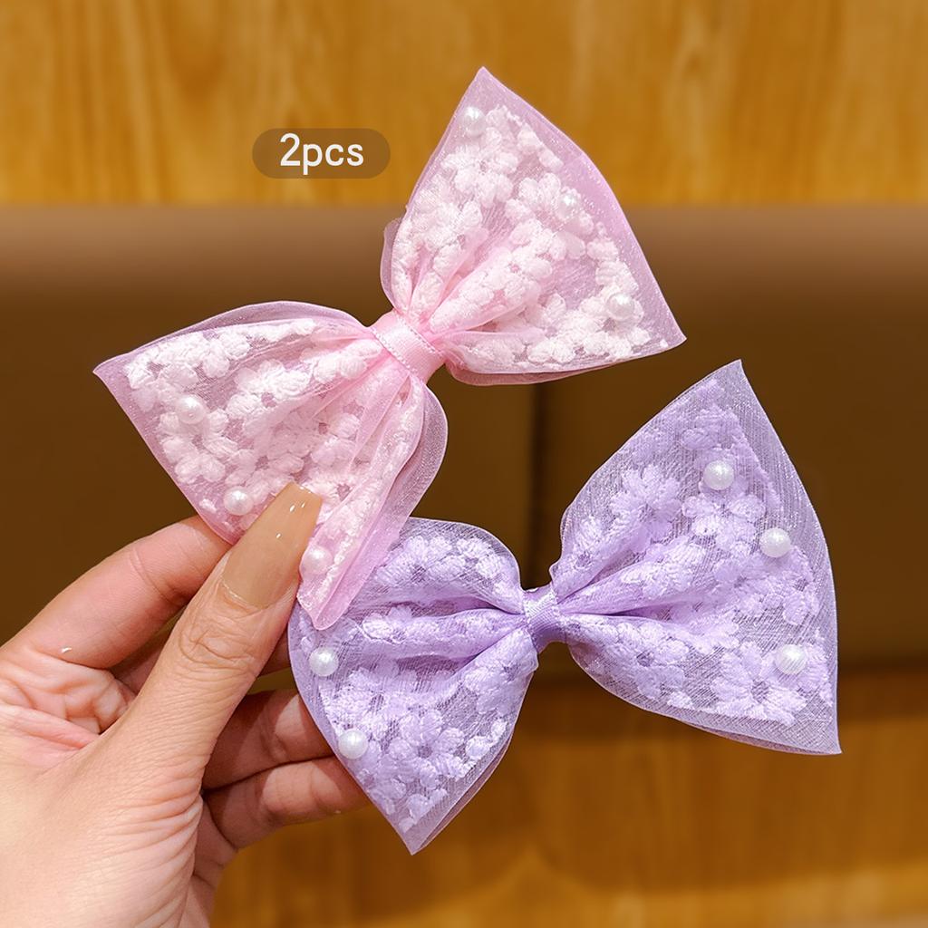2 Korean Version Purple Pink Bow Flower Hair Clips Suitable for Daily Hair Accessories