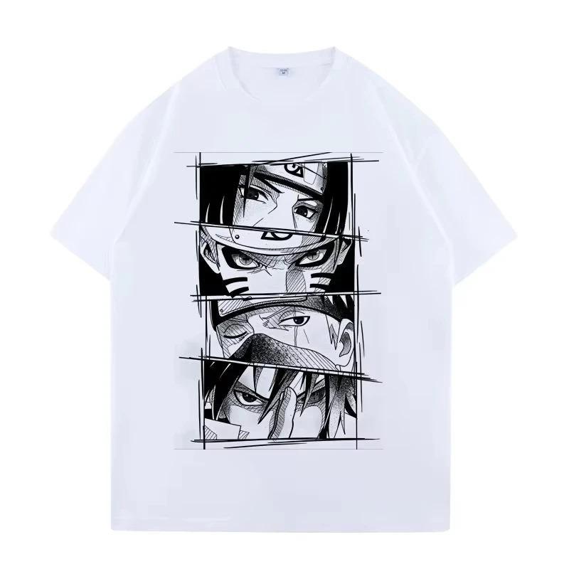 White Oversized Naruto Shippuden T-Shirt with Iconic Characters Eye Collage Print 4XL