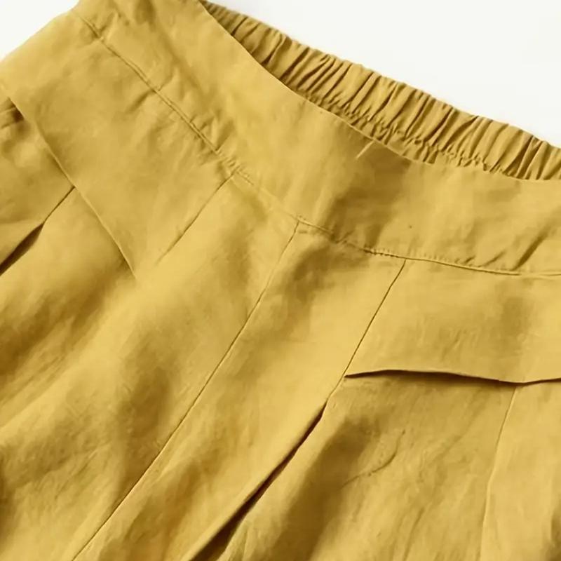 Kadın Tek Renk Bol Pantolon Geniş Bacak Pantolon