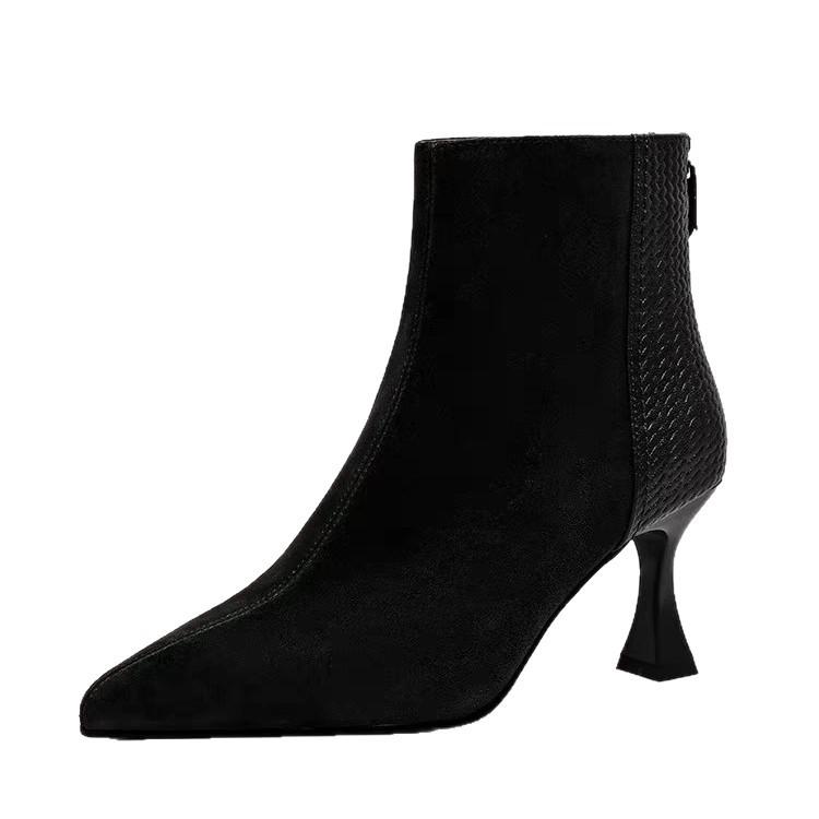 Francia kisméretű illatos stílus őszi és téli rövid csizmák magas sarkú Chelsea csizmák vékony csizmák vékony sarok hegyes orr meztelen bársony és meztelen csizmák