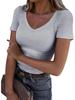New Style Ribbed Texture Slim Fit V-neck Casual Women's Long Sleeve T-shirt