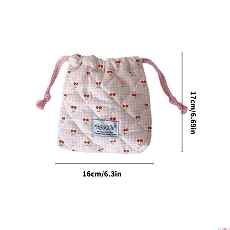 Small Cherrys Gingham Drawstring Bag For Travel Storage Organizing Small Items Portable Pouches