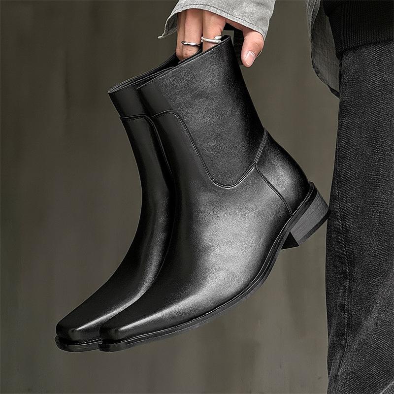 large size men's fashion stage nightclub high chelsea boots pointed toe designer sheos cowboy genuine leather boot ankle botas