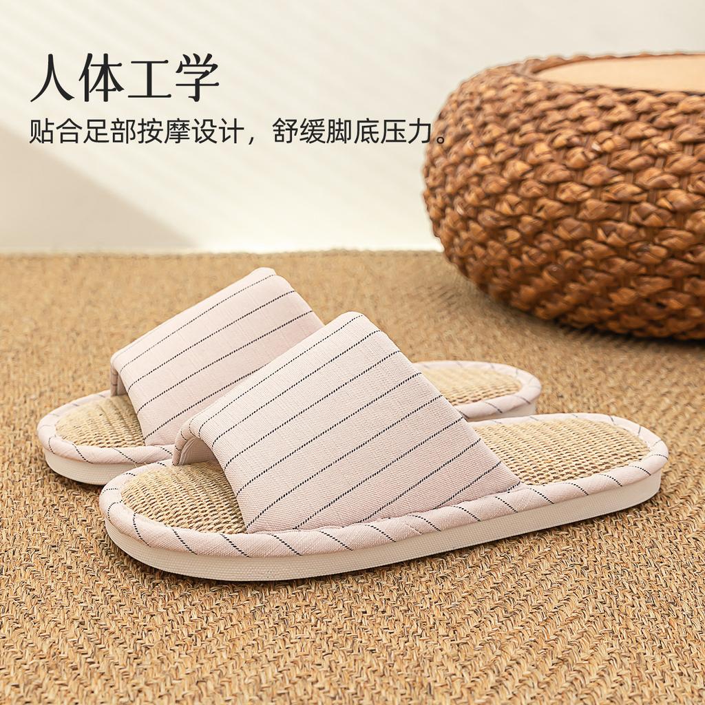 Linen slippers women's new four-season indoor home couple non-slip, sweat-absorbing and non-smelly feet silent cotton and linen sandals men