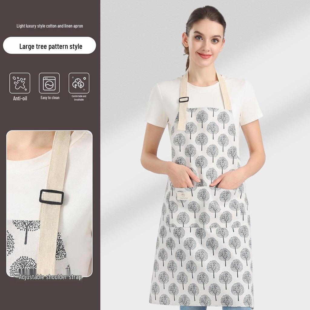 Waterproof Cotton Linen Striped Apron for Baking, Kitchen, or Work, with Logo Printing Option
