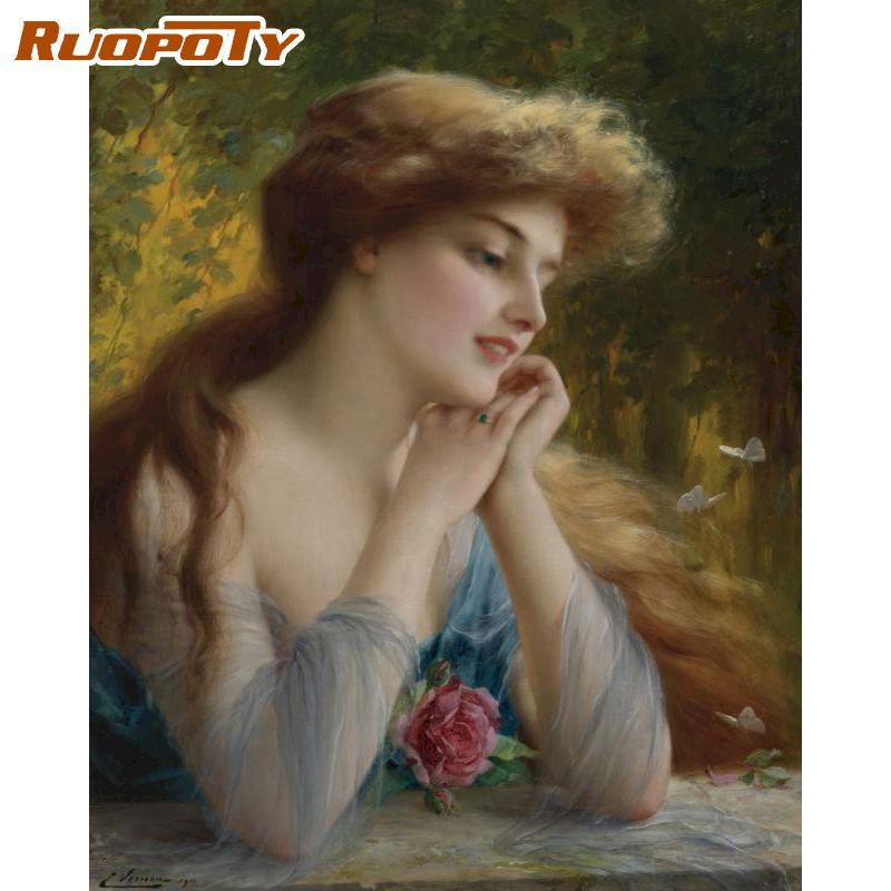 RUOPOTY Frameless Lady Picture Paint By Numbers Figure Painting By Numbers HandPainted Acrylic Paint ON Canvas Wall Art