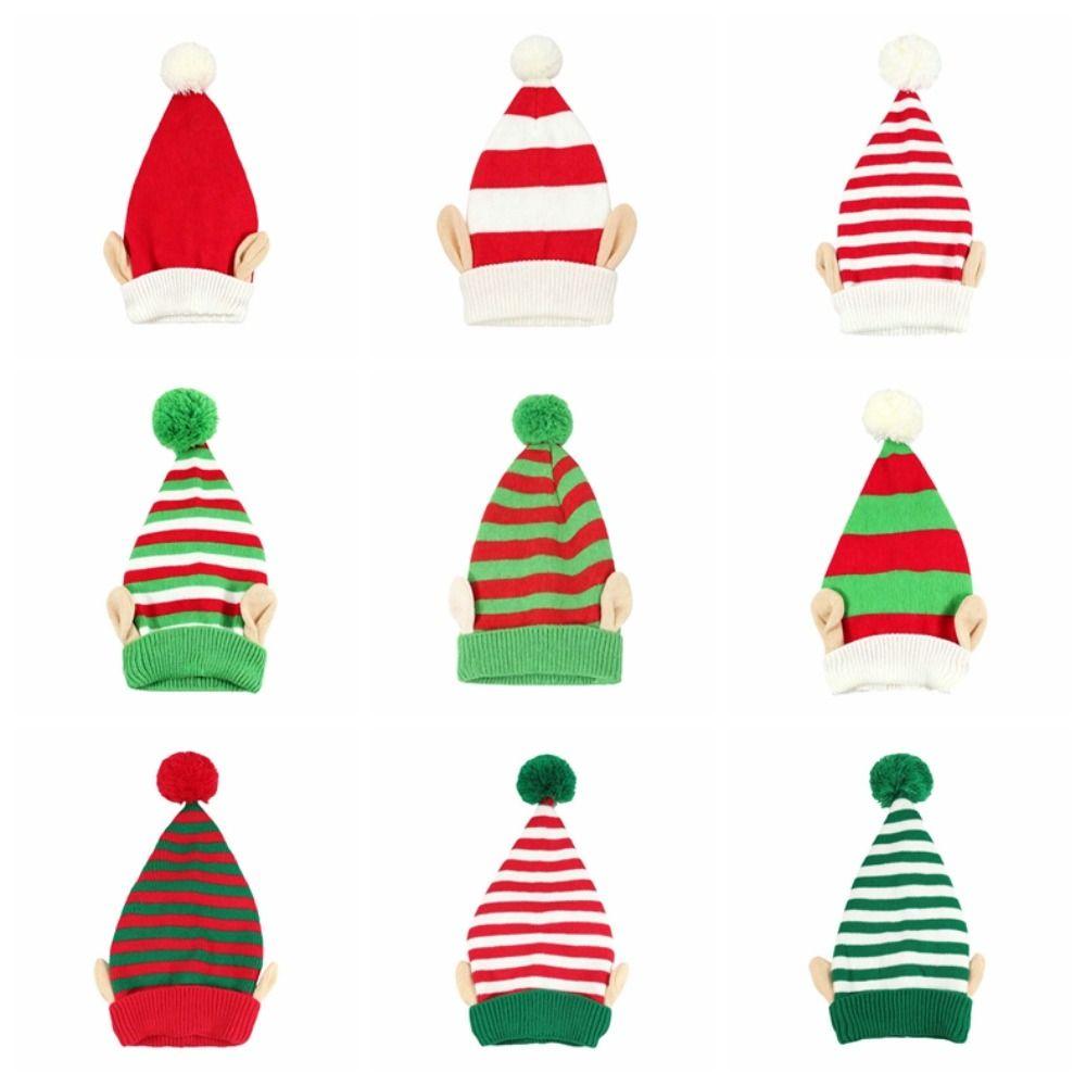 Knitted Christmas Beanie Warm Pointed Pom Bonnet Xmas Costume Headpiece Elf Knit Hat Carnival