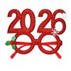 2026 Nyttårsfest Briller Lett Rød Glitter Brilleinnfatning med Snøfnugg Kristtorn Dekorasjon Festlig Paljett Hårbøyle