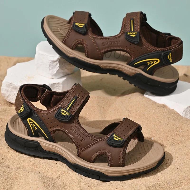 Handmade Mens Sandals Genuine Leather Sandals Men Outdoor Summer Shoes Casual Flats Lightweight Fashion Men Sneakers Beach Shoes
