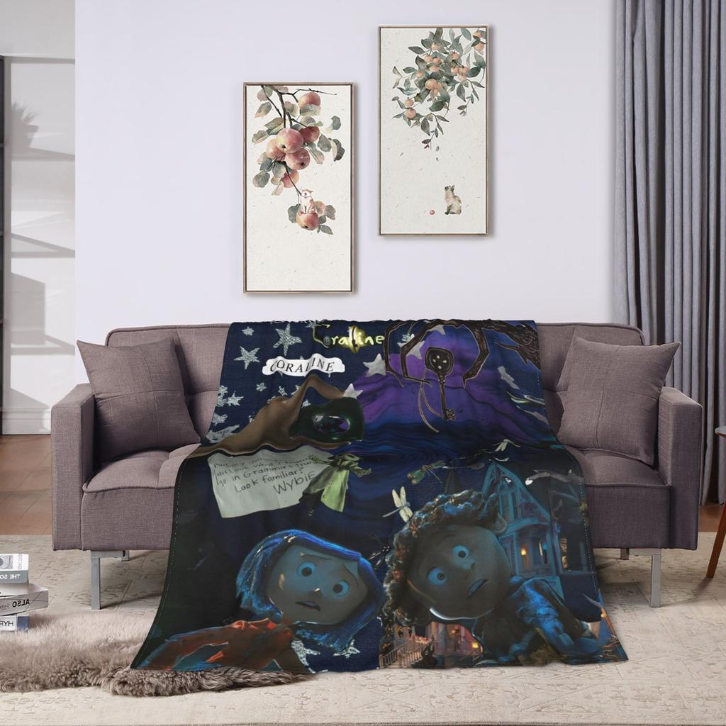 Coraline Halloween Horror Blankets Fleece Print   Multifunction Lightweight Throw Blankets for Bed Bedroom Bedspread