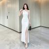 Hollow Suspender Dress Female Slim Waist Split Harpoon Tail Long Dress Banquet Party Atmosphere White Dress Dress
