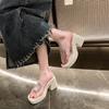 2024 High Quality Women's Shoes Summer Fashion Open Toe Solid Color Women's Slippers Transparent Rhinestone Women's High Heels