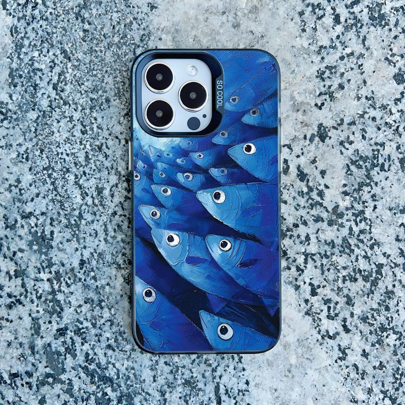 Cute Joyful Small Fish Group Phone Case For iPhone 16 Pro Max 15 14 Pro Max Plus 13 Mini 12 Pro Max 11  Advanced Laser Covers
