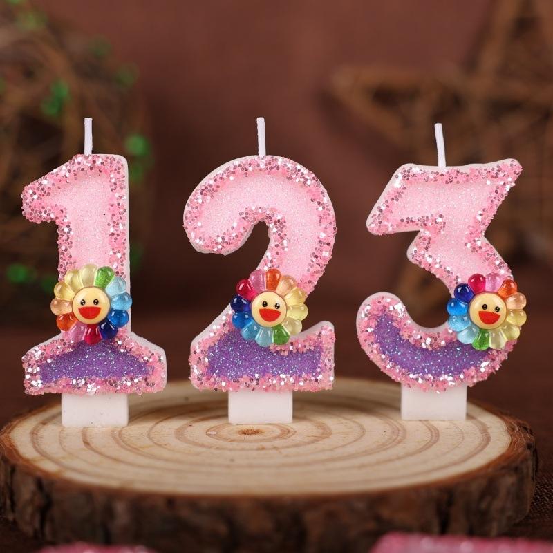 Flowers Handmade Numbers Birthday Candles Cake Decoration Party Festival First Year Number Candles 0-9