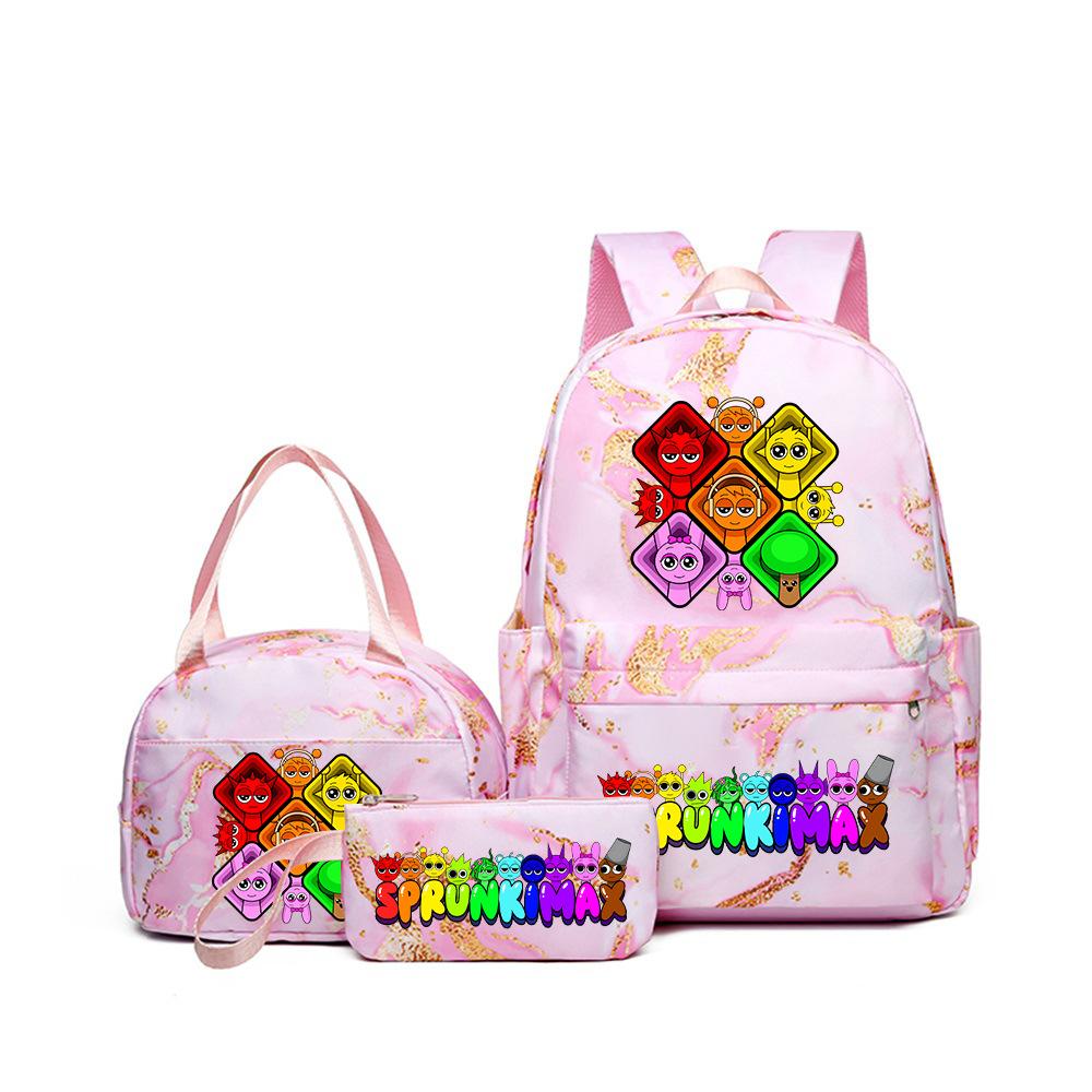 New Printed Rhythm Box Student School Bag Three-piece Casual Sprunki Backpack Crossbody Bag Pencil Bag D