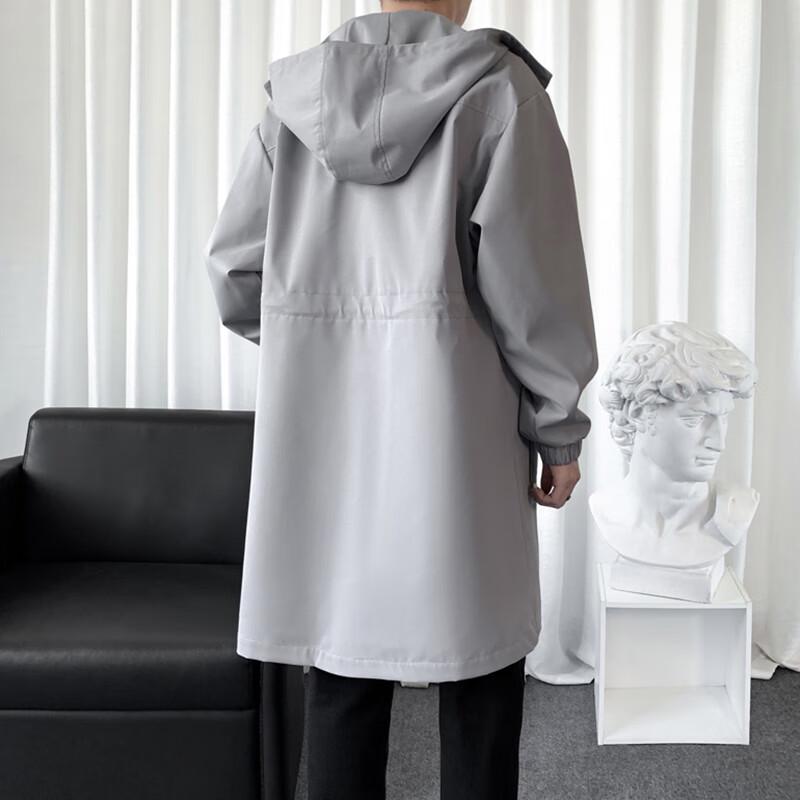 ROMON Men's Hooded Mid-Length Trench Coat