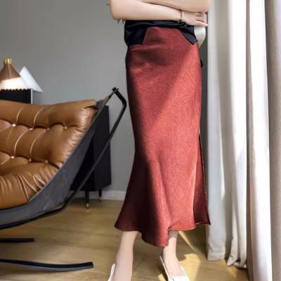 Women's High-Grade Silk Pleated Fishtail Skirt - Summer 2024, Solid Color, High Waist, Slit Design.