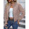 Women Quilted Bomber Jacket Zip Up Diamond Pattern Cropped Padded Coat Ribbed Trim Long Sleeve Casual Outerwear