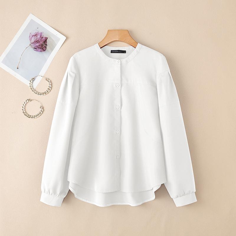 

ZANZEA Women Casual Round Neck Solid Color Long Sleeve Loose Blouse 5XL білий