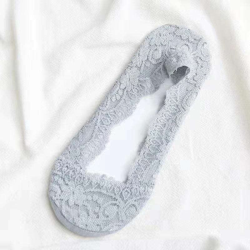 

упаковка Женские летние носки для девочек Silica Transparent Lace Boat Socks для девочек из хлопка Невидимые противоскользящие носки No Slip No Show Socks one size серый