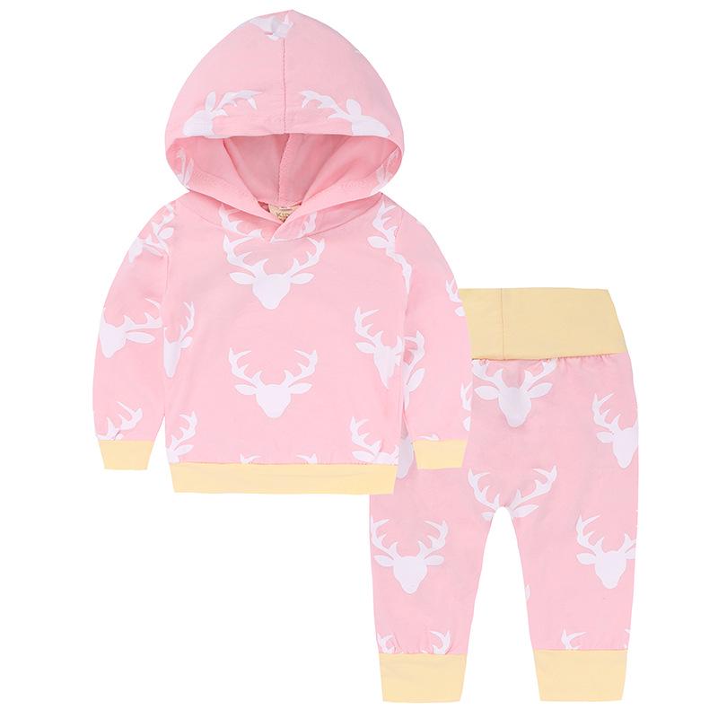 Baby Girl Spring Autumn Hooded Rose Print 2 Piece Outfit 80