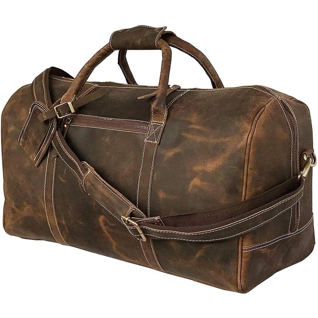 24 Inch Leather Duffel Bags for Men and Women Full Grain Leather Travel Overnight Weekend Leather Luggage with Travel Leather Toiletry Dopp Kit