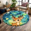 Cute Deer with Starry Night Background Print Round Rug, Living Room, Bedroom, Playroom Carpet, Non Slip Floor Mat, Gift