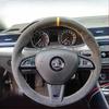 For Skoda Octavia 2017 Fabia 2016 2017 Rapid Spaceback 2016 Hand-Stitched Leather Suede Car Steering Wheel Cover