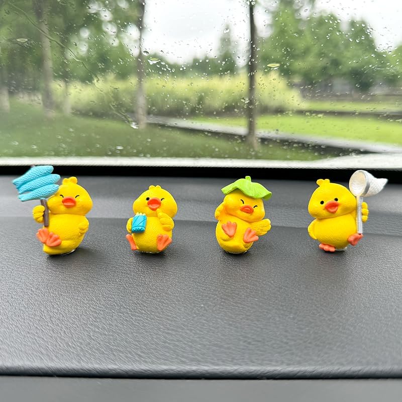 4 Pcs Mini Duck Cute Car Accessories, Funny Rear View Mirror Dashboard Decorations Cute Car Rear View Mirror Ornament Interior Home Office Decors