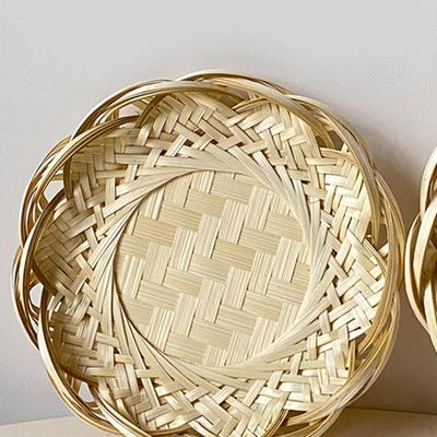 Handwoven Bamboo Bread Tray Serving Basket 7.87inchx1.18inch Tealight Wood Round Woven