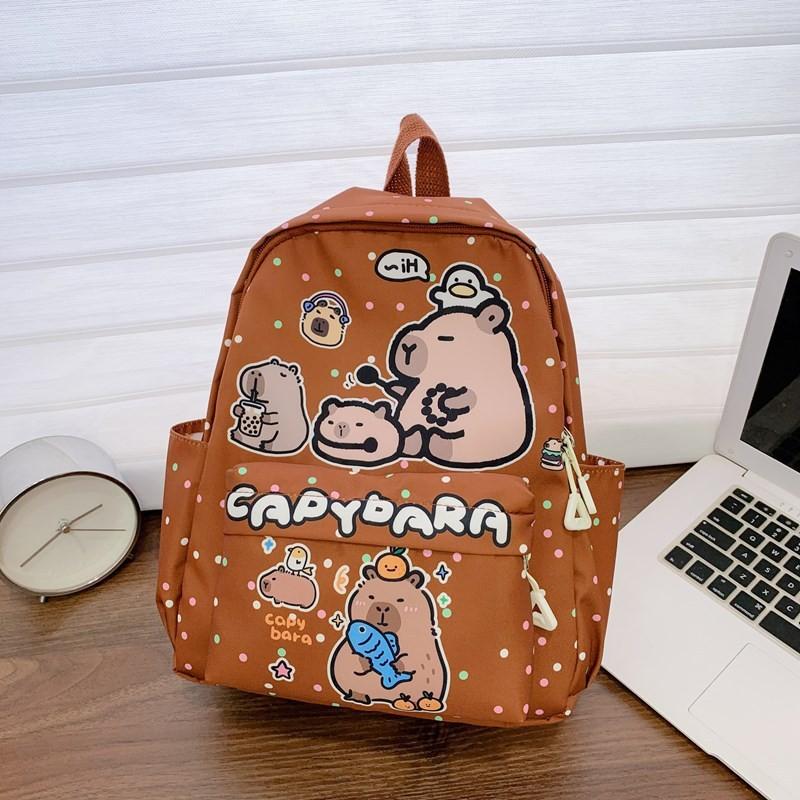 Cute Drinking Capybara Milk Tea Bcrocodile Fries Cartoon Pattern Backpack Kid